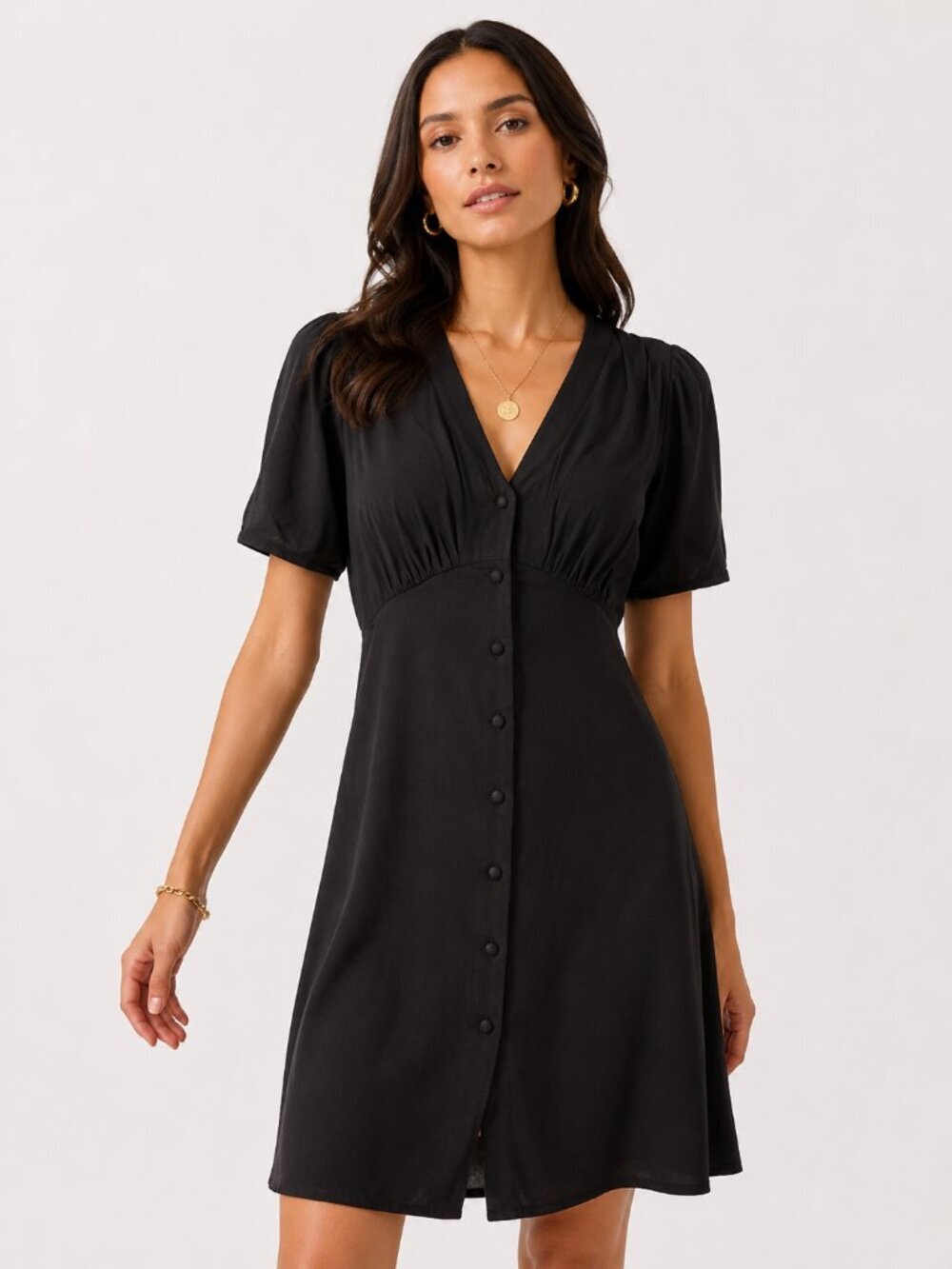 OLD NAVY Button Down Crepe Mini Dress Black Small NWT